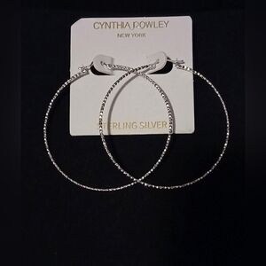 NWT CYNTHIA ROWLEY STERLING SILVER DIAMOND-CUT LARGE HOOP EARRINGS.